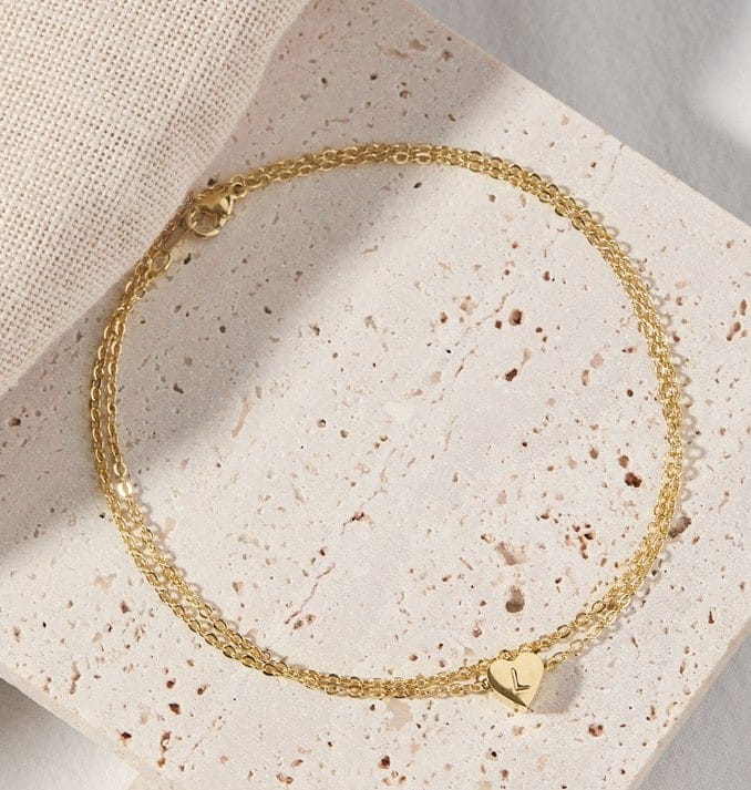 Initial Anklets with Heart Charm