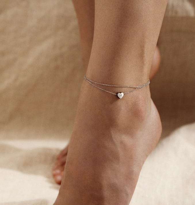 Initial Anklets with Heart Charm