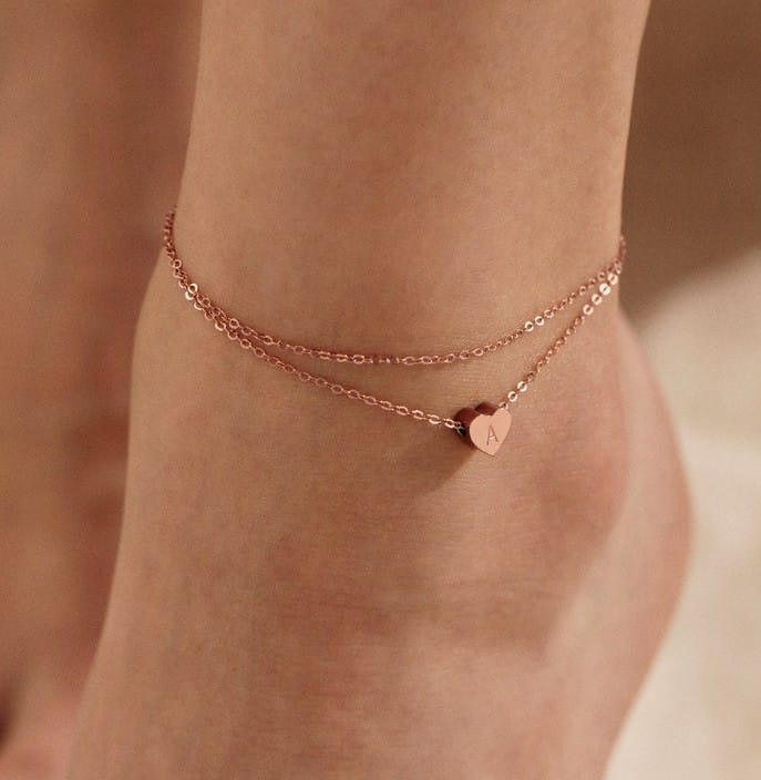 Initial Anklets with Heart Charm