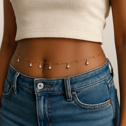 Silver Dainty Waist Chain with Pearls